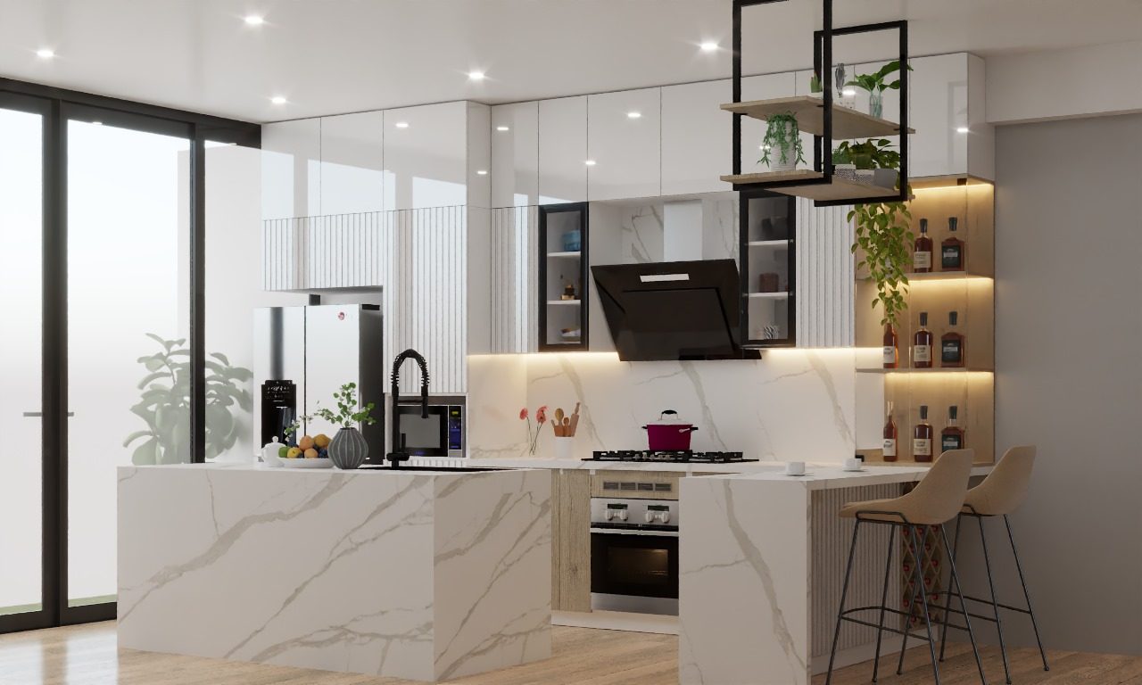 Cocina con isla y acabados premium