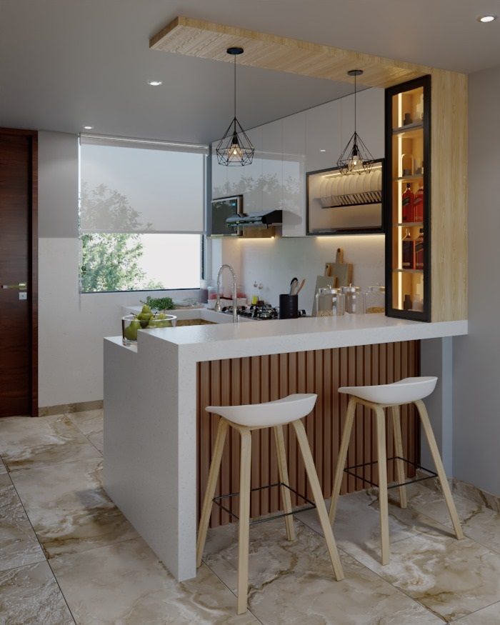 Cocina con barra – diseño contemporáneo