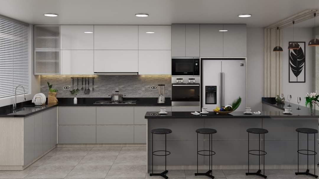 Cocina moderna con isla y barra